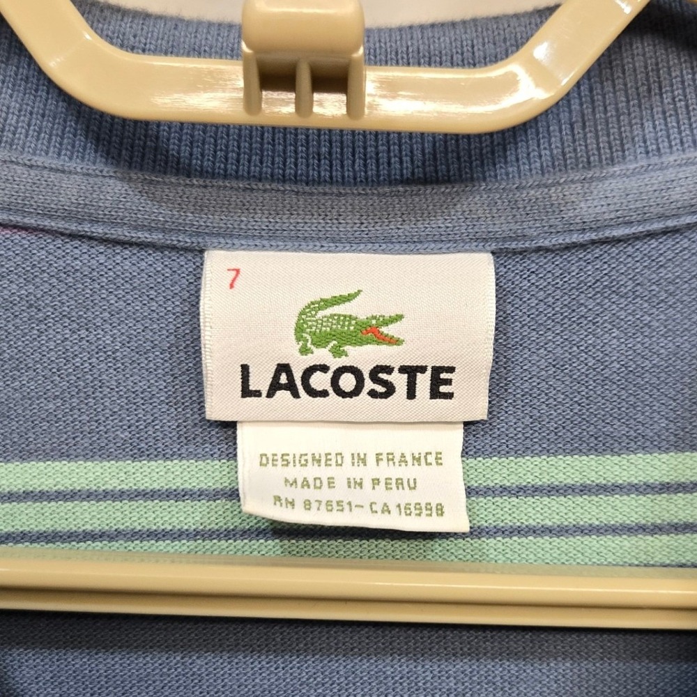 Lacoste Polo Shirt 7 US 2XL Blue Stripe Pique Cotton‎ Croc Logo Retro Y2K Preppy - Picture 4 of 7